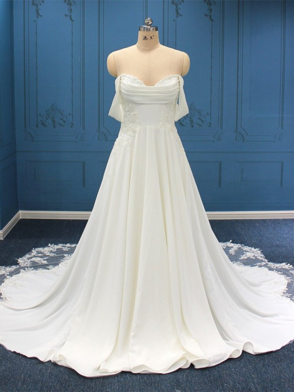 WT3355 - Darius Cordell - strapless empire waist a-line wedding gown w/ lace.